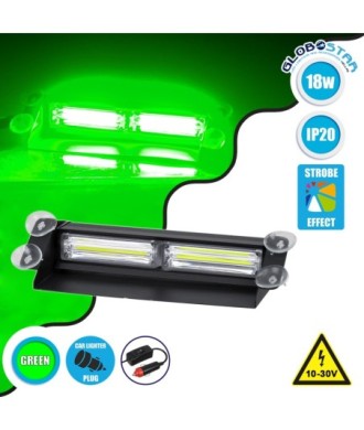 GloboStar® 85113 PRO Series Μπάρα Σήμανσης με Βεντούζες για Παρμπρίζ Οχήματος Security - Ασφαλείας για Αυτοκίνητα & Φορτηγά 13 Προγραμμάτων Φωτισμού STROBE LED CREE CXB COB 18W DC 10-30V IP20 Πράσινο